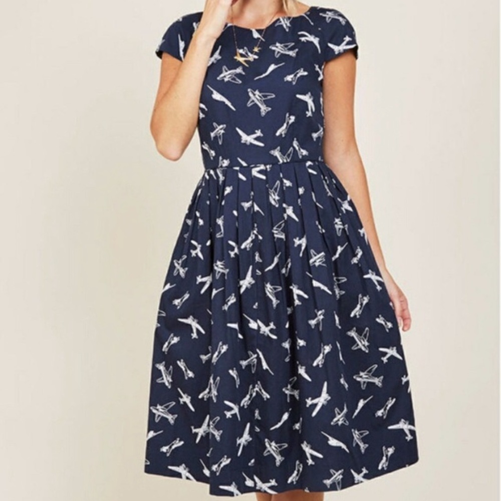 ModCloth Emily and Fin Retro Airplane A Line Dress Size Large